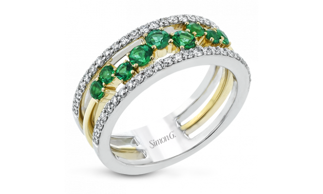 Simon G. Color Ring 18k Gold (White, Yellow) 0.45 ct Emerald 0.38 ct Diamond - LR2303-Y-18K