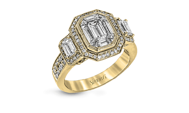 Simon G. 1.01 ctw Halo 18k Yellow Gold Emerald Cut Engagement Ring - LP1996-Y-18K