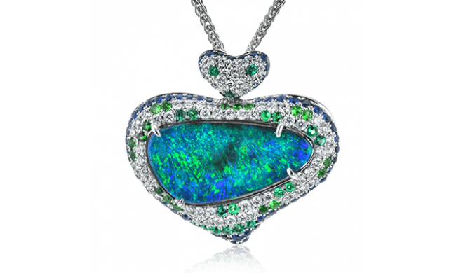 Simon G. Color Pendant 18k Gold (White) 14.93 ct Sapphire, Emerald, Tsavorite, Opal 0.49 ct Diamond - LP4428-18K