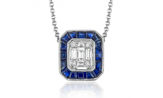 Simon G. Color Pendant 18k Gold (White) 0.73 ct Sapphire 0.17 ct Diamond - LP4555-18K