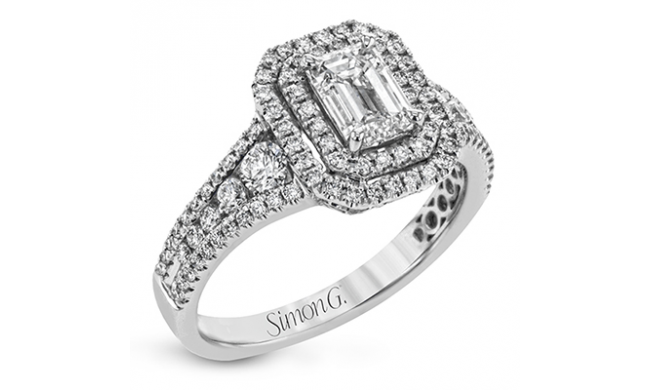 Simon G. 0.75 ctw Halo 18k White Gold Emerald Cut Engagement Ring - MR2590-0-75-W-18KS