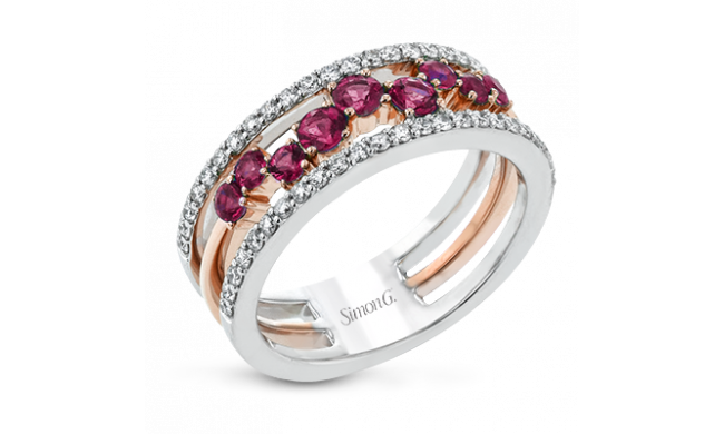Simon G. Color Ring 18k Gold (Rose, White) 0.65 ct Ruby 0.38 ct Diamond - LR2303-R-18K