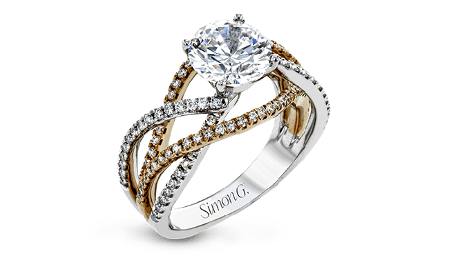 Simon G. 0.52 ctw Criss Cross 18k Two Tone Gold Round Cut Engagement Ring - LR2125-WR-18KS