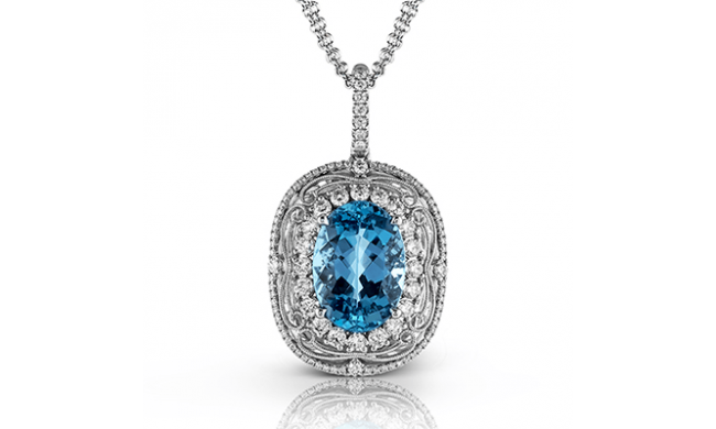 Simon G. Color Pendant 18k Gold (White) 4.2 ct Aquamarine 0.7 ct Diamond - MP1686-18K-S