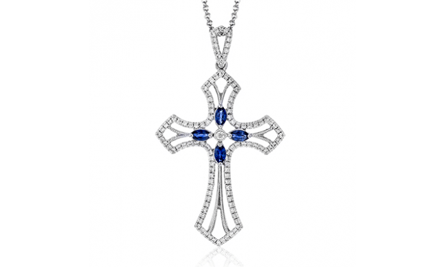 Simon G. Cross Pendant 18k Gold (White) 0.35 ct Sapphire 0.36 ct Diamond - NP211-18K