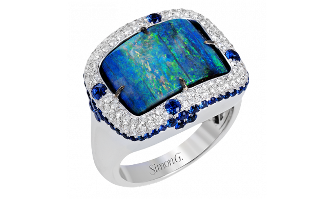 Simon G. Color Ring 18k Gold (White) 9.86 ct Opal, Sapphire 0.57 ct Diamond - LR1011-18K-S