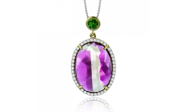 Simon G. Color Pendant 18k Gold (Yellow) 1.03 ct Watermelon Tourmaline, Tsavorite 0.26 ct Diamond - LP4854-18KY