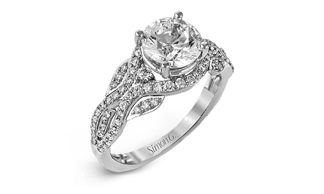 Simon G. Straight 18k White Gold Round Cut Engagement Ring - DR349-W-18KS