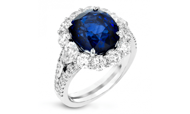 Simon G. Color Ring 18k Gold (White) 6.5 ct Sapphire 2.35 ct Diamond - LR1096-18K-S
