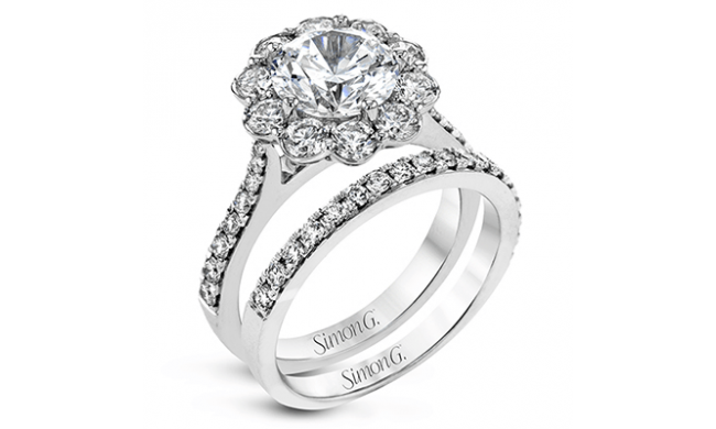 Simon G. 0.90 ctw Bridal Set 18k White Gold Round Cut Engagement Ring - MR2579-W-18KSET