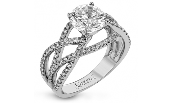 Simon G. Criss Cross 18k White Gold Round Cut Engagement Ring - LR2125-W-18KS