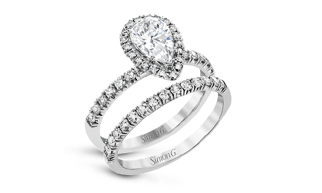 Simon G. 0.71 ctw Bridal Set 18k White Gold Pear Cut Engagement Ring - MR2906-W-18KSET