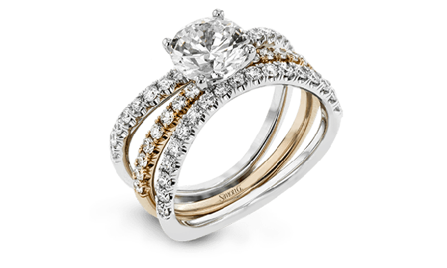 Simon G. 0.77 ctw Bridal Set 18k Two Tone Gold Round Cut Engagement Ring - LR1083-WR-18KSET