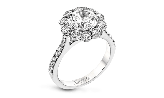 Simon G. Bridal Set 18k White Gold Round Cut Engagement Ring - MR2579-W-18KS