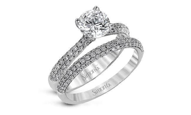 Simon G. 0.72 ctw Bridal Set 18k White Gold Round Cut Engagement Ring - TR431-W-18KSET