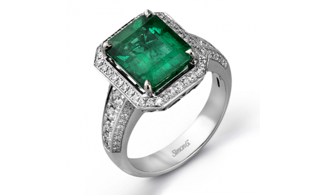 Simon G. Color Ring 18k Gold (White) 3.52 ct Emerald 0.61 ct Diamond - MR2214-18K-S