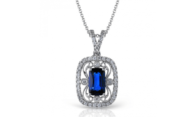 Simon G. Color Pendant 18k Gold (White) 1.22 ct Sapphire 0.26 ct Diamond - TP288-18K-S