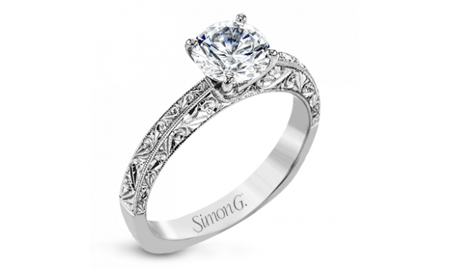 Simon G. Straight 18k White Gold Round Cut Engagement Ring - MR2965-W-18KS