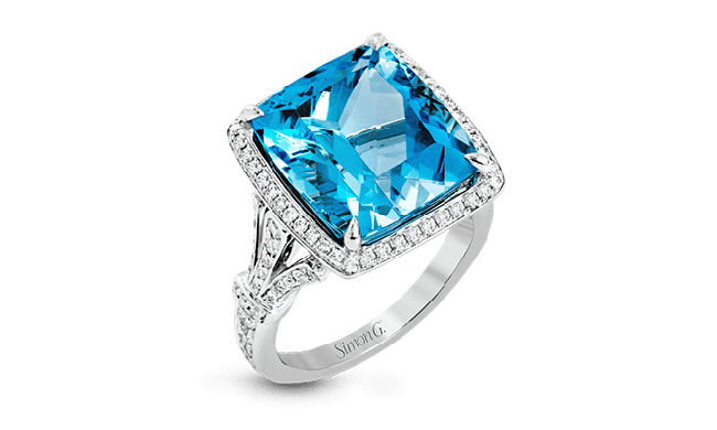 Simon G. Color Ring 18k Gold (White) 9.57 ct Aquamarine 0.68 ct Diamond - TR607-18K-S