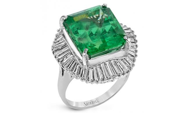 Simon G. Color Ring 18k Gold (White) 16.62 ct Emerald 2.82 ct Diamond - LR2401-18K-S