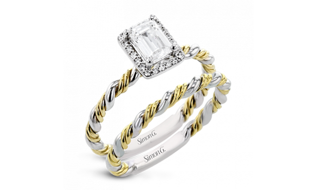 Simon G. Bridal Set 18k Two Tone Gold Emerald Cut Engagement Ring - LR2796-2T-18KSET