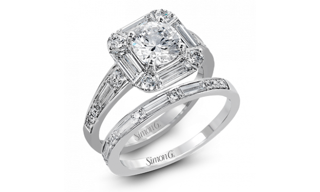 Simon G. Bridal Set 18k White Gold Round Cut Engagement Ring - MR2620-W-18KSET