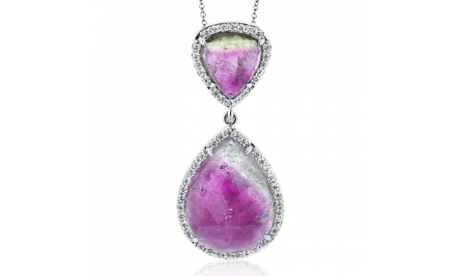 Simon G. Color Pendant 18k Gold (White) 10.24 ct Watermelon Tourmaline 0.41 ct Diamond - LP4850-18KW