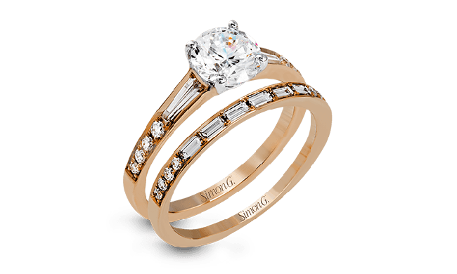 Simon G. Bridal Set 18k Rose Gold Round Cut Engagement Ring - MR2220-R-18KSET