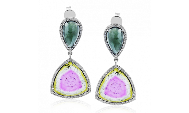 Simon G. Color Earring 18k Gold (White) 16.96 ct Watermelon Tourmaline, Tourmaline 0.76 ct Diamond - LE4653-18KW