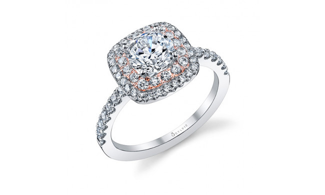 0.55tw Semi-Mount Engagement Ring With 1ct Round/Cushion Halo Two Tone - s1097 tt