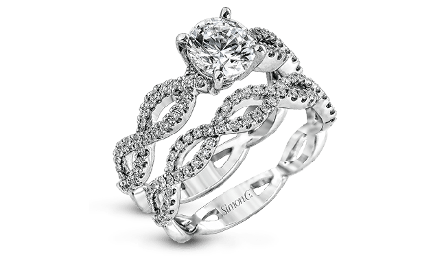 Simon G. 0.65 ctw Bridal Set 18k White Gold Round Cut Engagement Ring - MR1596-W-18KSET