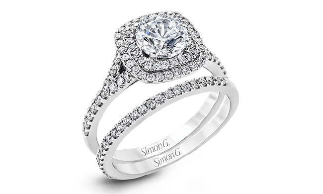 Simon G. 0.63 ctw Bridal Set 18k White Gold Round Cut Engagement Ring - MR2459-W-18KSET