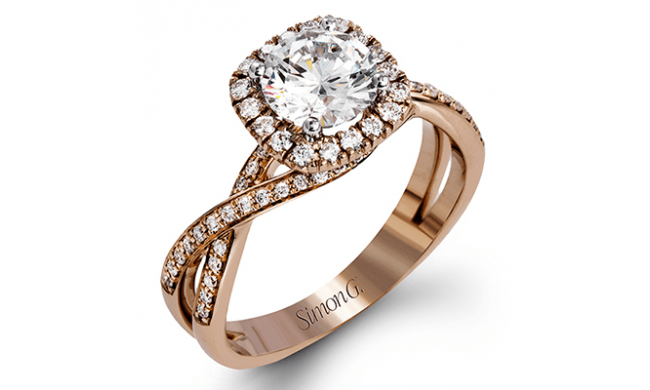 Simon G. Criss Cross 18k Rose Gold Round Cut Engagement Ring - MR1394-A-R-18KS