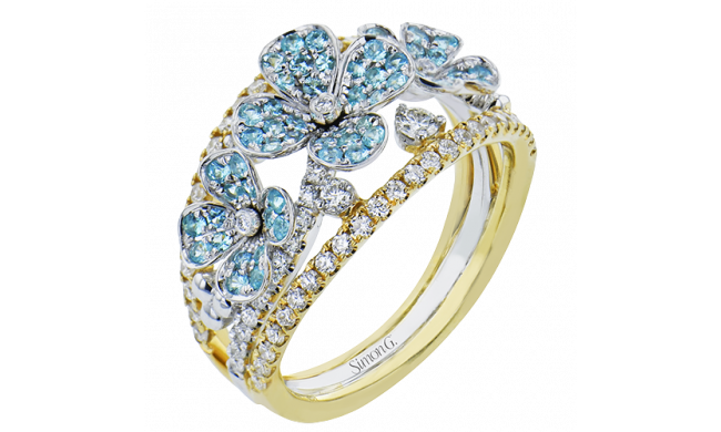 Simon G. Right Hand Ring 18k Gold (White, Yellow) 0.37 ct Paraiba Tourmaline 0.6 ct Diamond - LR2960-18K2T