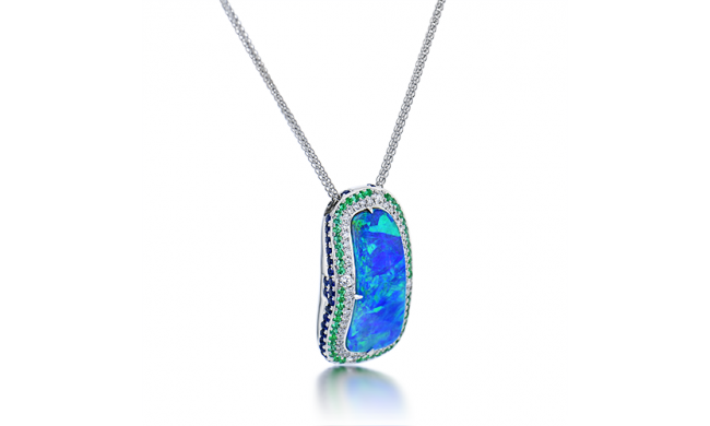 Simon G. Color Pendant 18k Gold (White) 1.2 ct Emerald, Sapphire 0.45 ct Diamond - LP4844-18KW