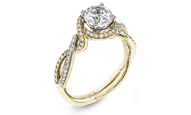 Simon G. Criss Cross 18k Yellow Gold Round Cut Engagement Ring - MR2708-Y-18KS