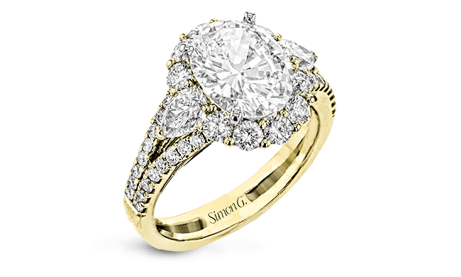 Simon G. Halo 18k Yellow Gold Oval Cut Engagement Ring - LR1096-A-Y-18KS