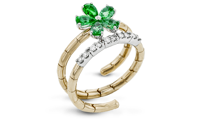 Simon G. Color Ring 18k Gold (Rose, White) 0.85 ct Emerald 0.15 ct Diamond - LR1208-18K