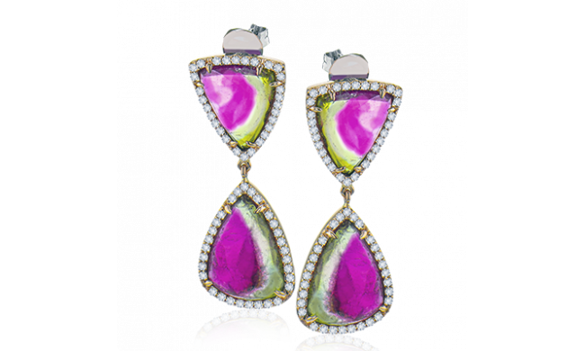 Simon G. Color Earring 18k Gold (Rose) 14.32 ct Watermelon Tourmaline 0.41 ct Diamond - LE4654-18KR