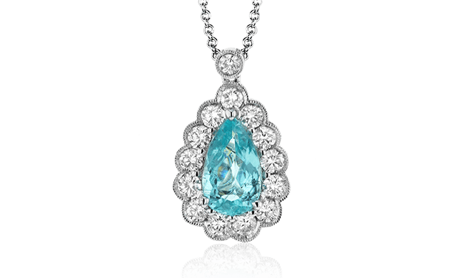 Simon G. Color Pendant 18k Gold (White) 0.8 ct Paraiba Tourmaline 0.46 ct Diamond - MP1844-18K-S