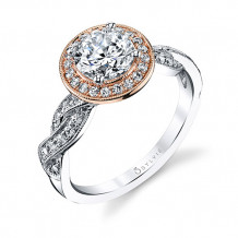 0.36tw EngagEmeraldet Ring With 1ct Round Head Two Tone - sy897 tt