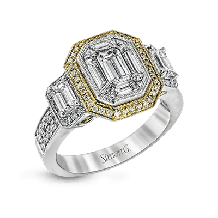 Simon G. 1.01 ctw Halo 18k Two Tone Gold Emerald Cut Engagement Ring - LP1996-2T-18K