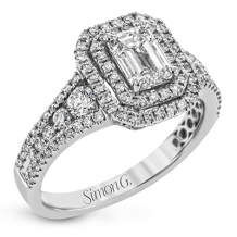 Simon G. 0.75 ctw Halo 18k White Gold Emerald Cut Engagement Ring - MR2590-0-75-W-18KS