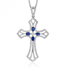 Simon G. Cross Pendant 18k Gold (White) 0.35 ct Sapphire 0.36 ct Diamond - NP211-18K