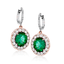 Simon G. Color Earring 18k Gold (Rose, White) 5.96 ct Emerald 1.85 ct Diamond - ME2370-18K-S