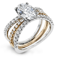 Simon G. 0.77 ctw Bridal Set 18k Two Tone Gold Oval Cut Engagement Ring - LR1083-OV-WR-18KSET