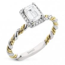 Simon G. Bridal Set 18k Two Tone Gold Emerald Cut Engagement Ring - LR2796-2T-18KS