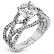 Simon G. Criss Cross 18k White Gold Round Cut Engagement Ring - LR2125-W-18KS