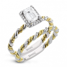 Simon G. Bridal Set 18k Two Tone Gold Emerald Cut Engagement Ring - LR2796-2T-18KSET