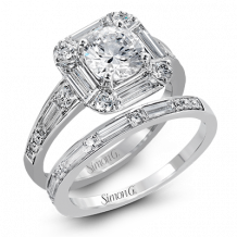 Simon G. Bridal Set 18k White Gold Round Cut Engagement Ring - MR2620-W-18KSET